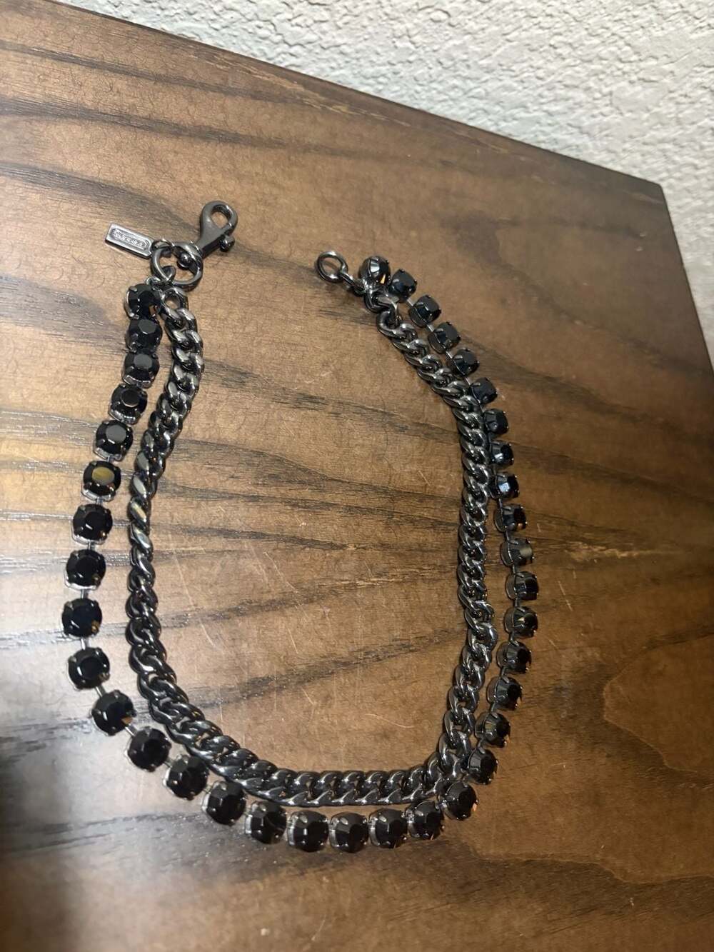 Coach Gunmetal Black Crystal Necklace with Chain and Extension
